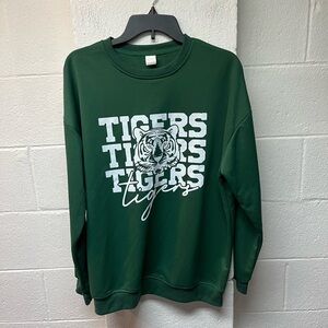 Tigers Graphic Women's Crew Neck Sweater - Green 1XL